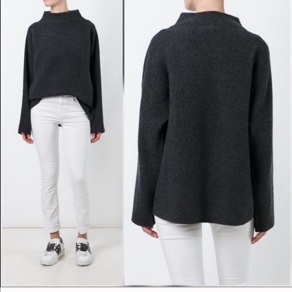 Vince Funnel Neck Cashmere Blend Sweater Coal